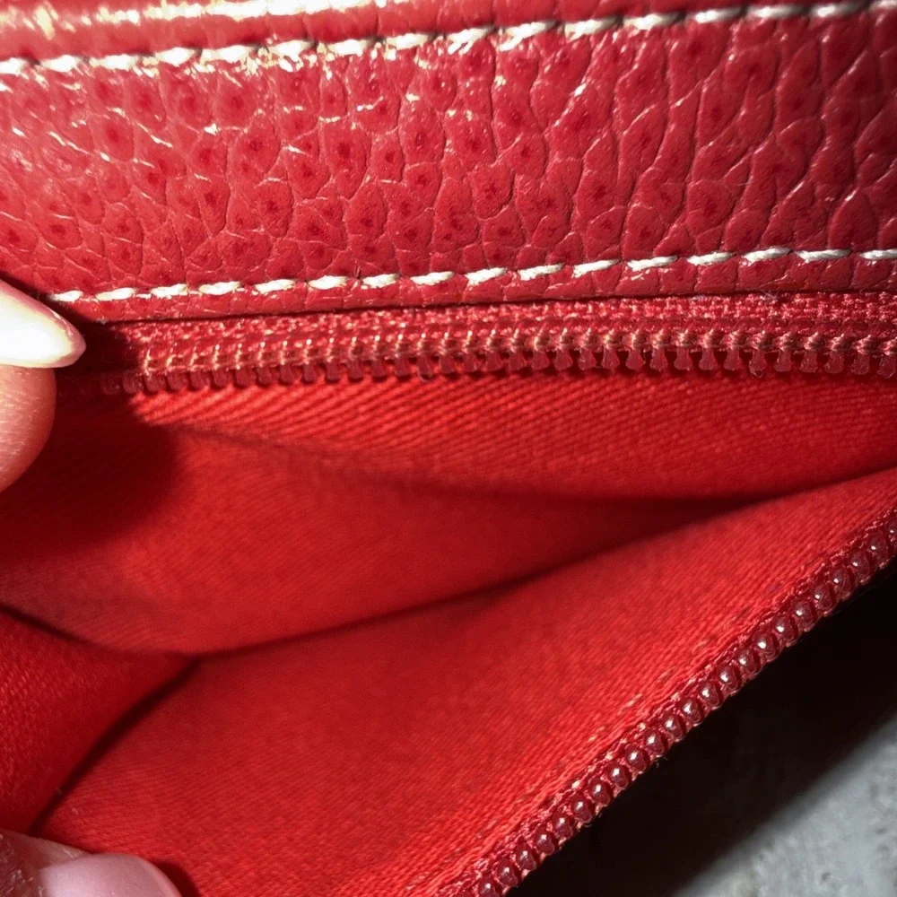TUSK Red Leather Double Zip Around Wallet 4